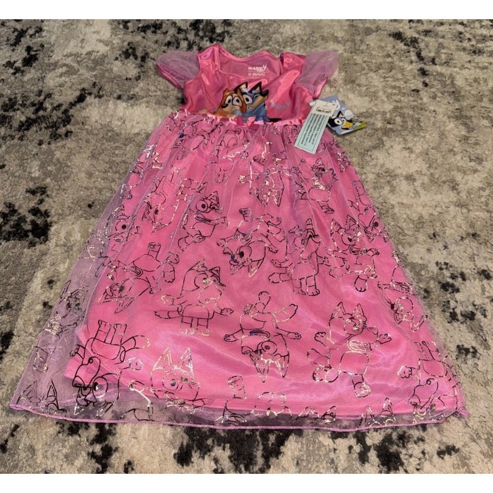 Bluey & Bingo Fantasy Nightgown Gown Pajamas Costume Pink Sz 6 Little Girls